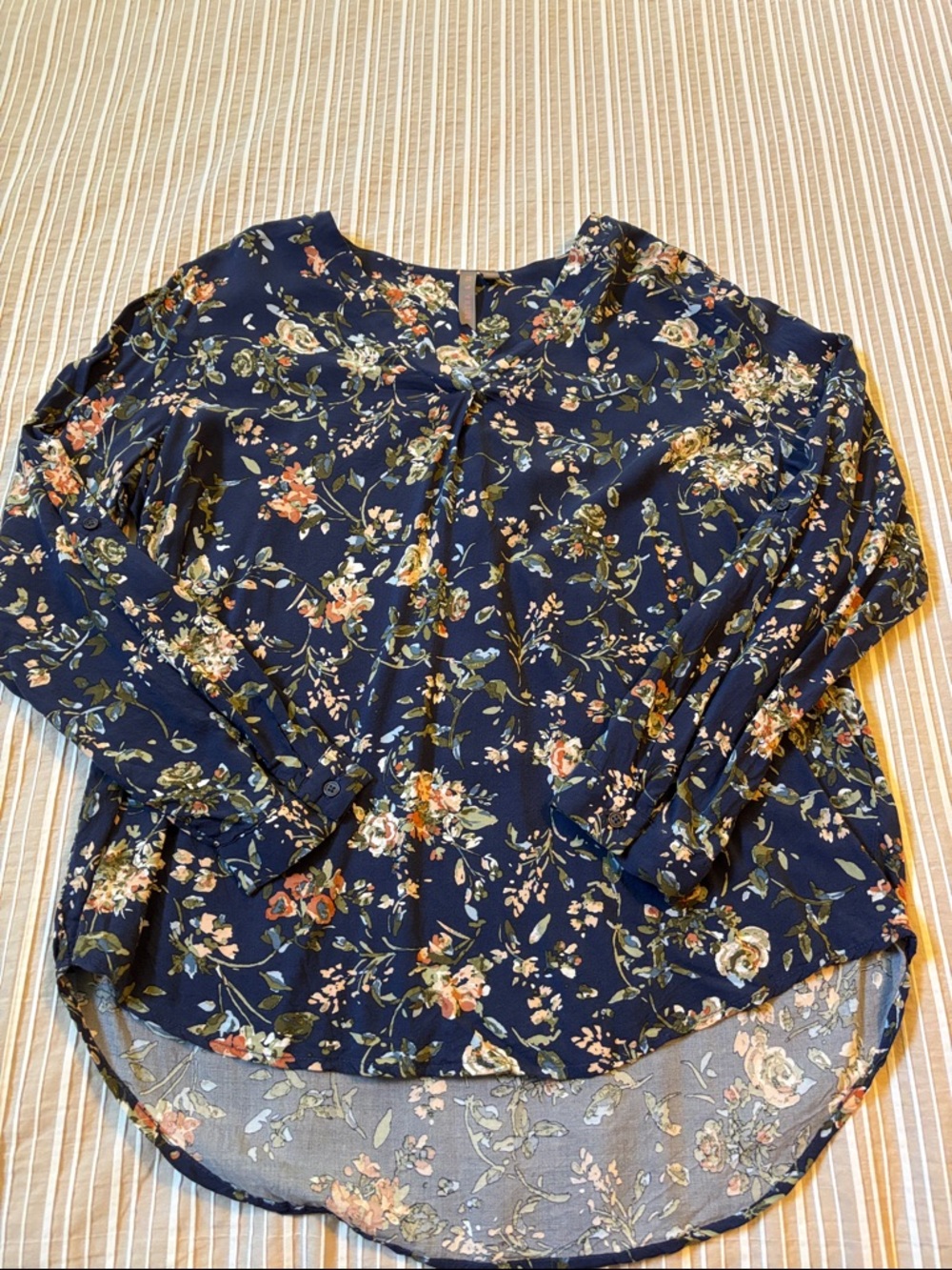 Floral V-Neck Navy Blouse